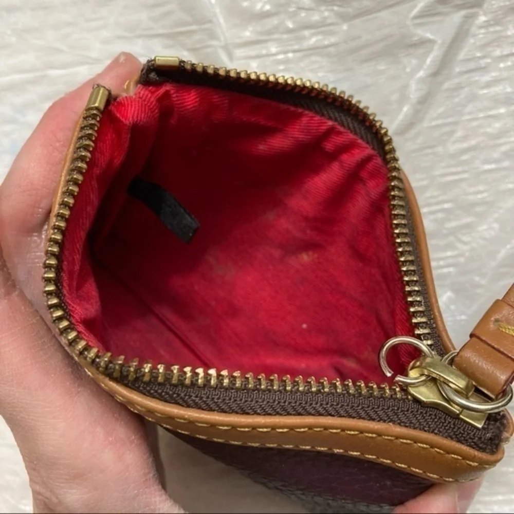 Dooney & Bourke purple and brown leather cosmetic bag